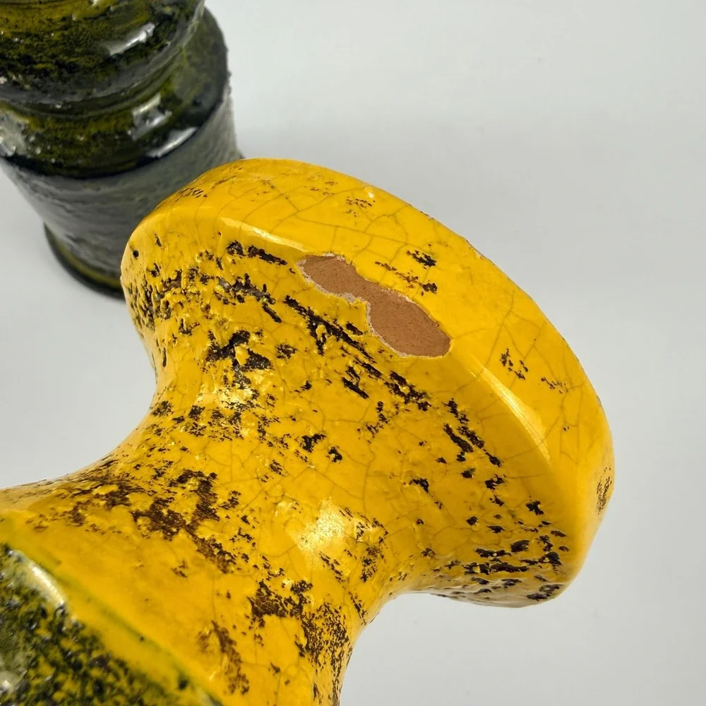 Bitossi Rosenthal Netter Italian Pottery Candle Holders Green Yellow Pair